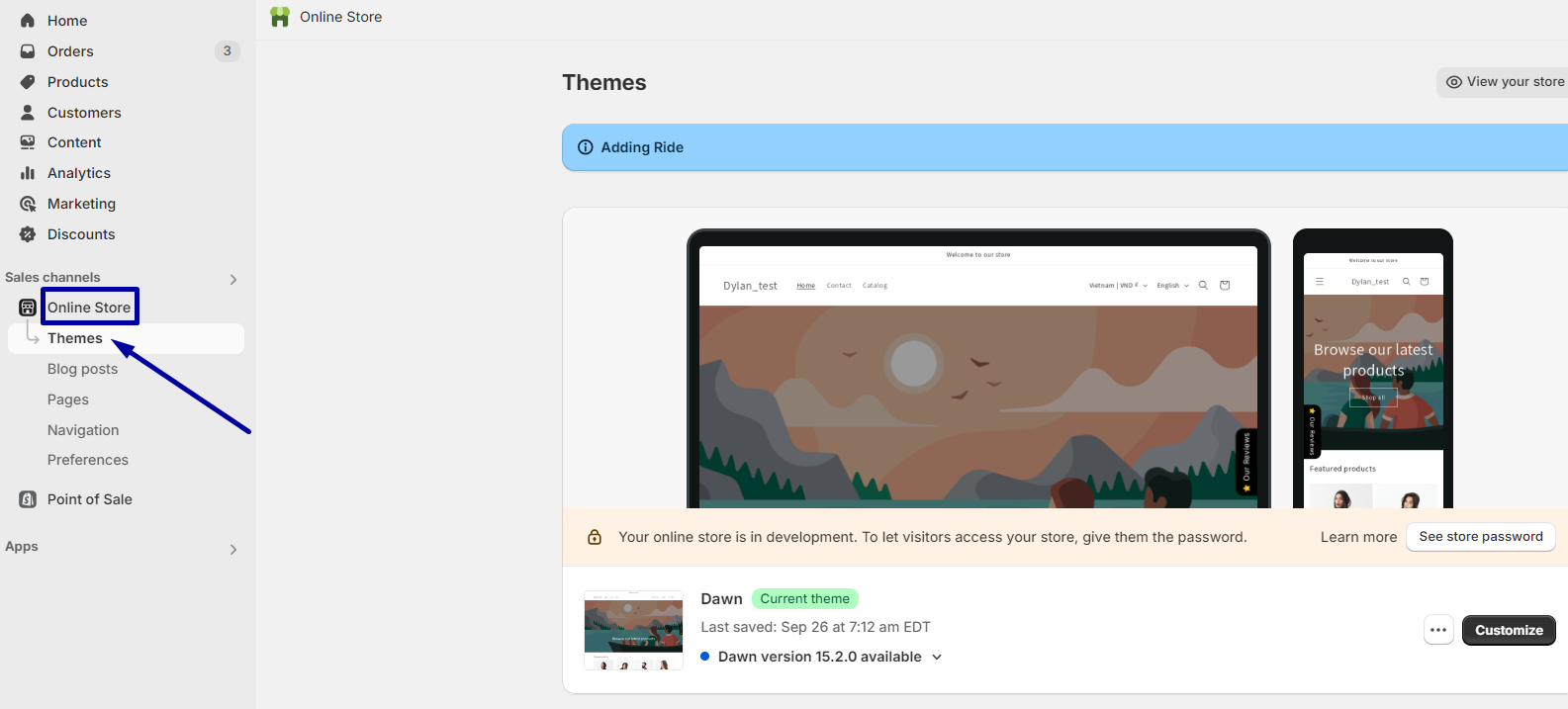 Go to “Online Store” and select “Themes.”